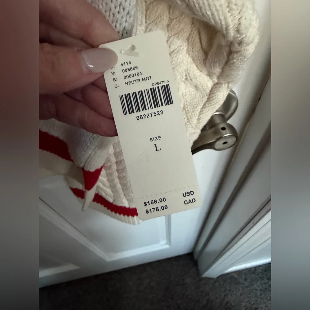 Anthropologie Maeve Nantucket Graphic Cable Knit Sweater - Cream & Red Sz L NWT - Picture 8 of 9